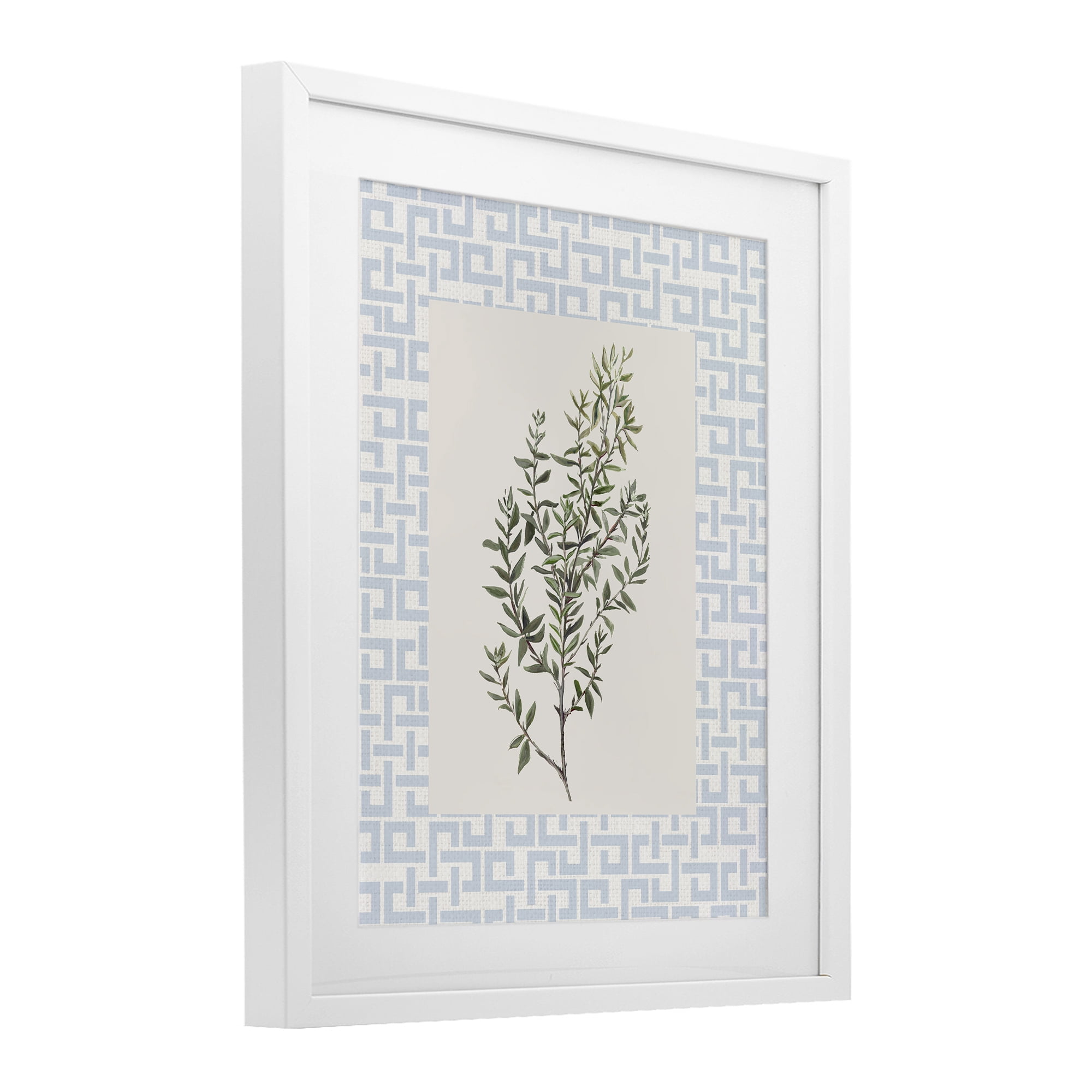 Stupell Industries Leafy Herb on Geometric White Framed Print Under Glass, design by Diannart