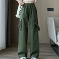 thumbnail image 4 of ABATAB Womens Cargo Pants Baggy High Waist Solid Color Pants Casual Drawstring Lightweight Trendy Streetwear Pants with Pockets, 4 of 6