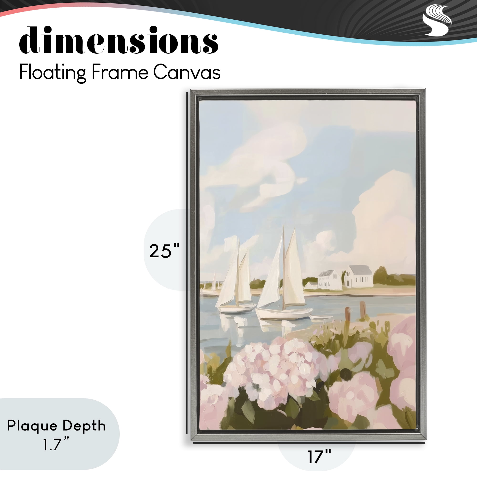 Stupell Industries Pink Hydrangeas with Sailboats Gray Framed Floater Canvas Wall Art, design by Sisi and Seb