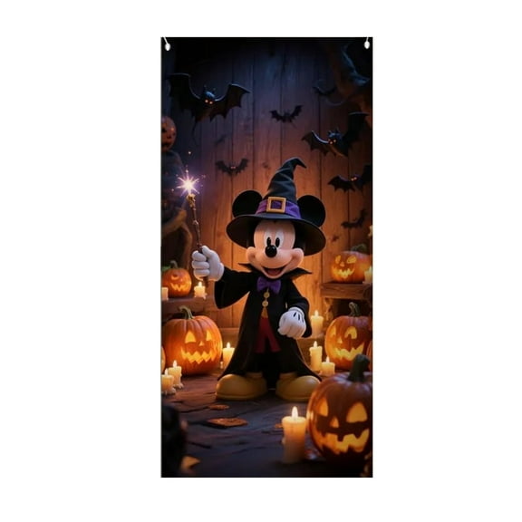 Candle Mickey Halloween pumpkin ghost door cover decoration, 35*79 inch door curtain door cover banner photography background suitable for room dormitory indoor and outdoor decoration