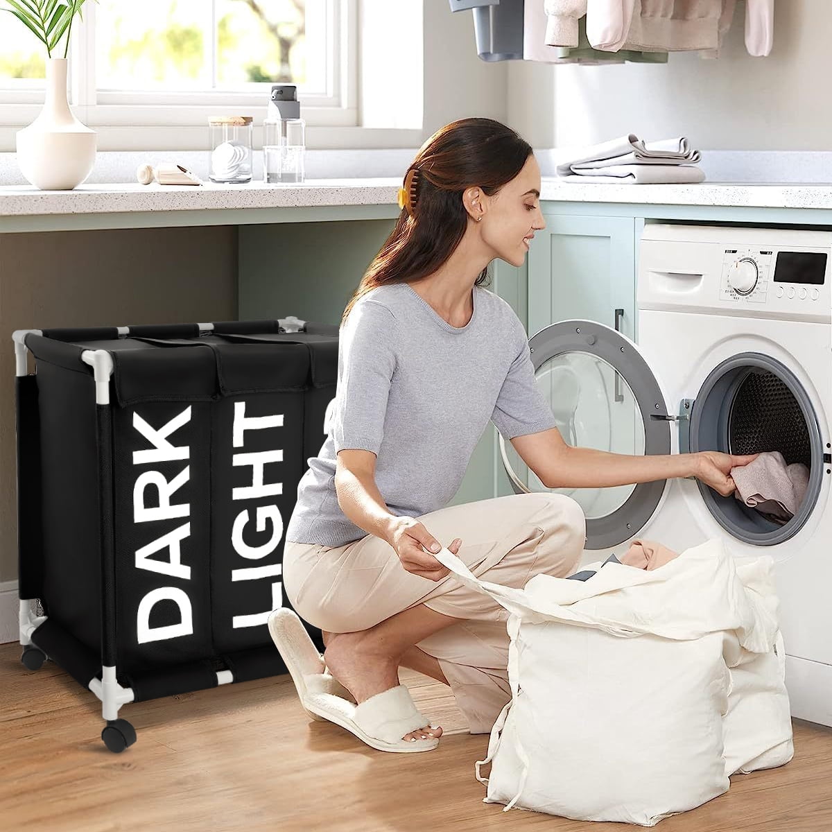 Laundry Hamper,Laundry Basket with Wheels and Lids,Brochao 150L 3 Section Laundry Sorter Cart,Laundry Bag for Clothes Toys Storage,Black