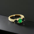 thumbnail image 3 of Gem Stone King 1.67 Ct Oval Green Nano Emerald Black Onyx 18K Yellow Gold Plated Silver Moissanite Ring (Size 7), 3 of 4