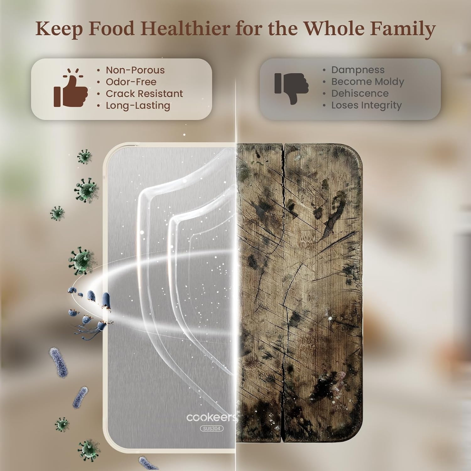 RGHJAR-Stainless Steel Cutting Board - Double Sided Steel Bread Boards for kitchen non toxic Chopping Board for Meat 15.8"L x 10.2"W Stainless Steel/Wheat straw pp Dishwasher Safe