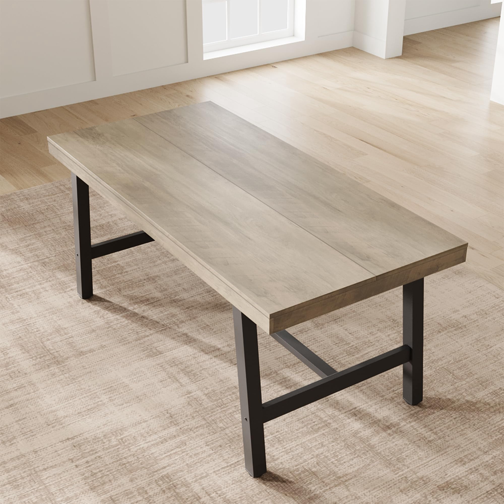 Industrial Rectangular Dining Table for 4-6 – Rustic Wood Tabletop – Heavy-Duty Black Metal Legs – Modern Farmhouse Style – Easy Assembly – Versatile Kitchen & Dining Room Furniture