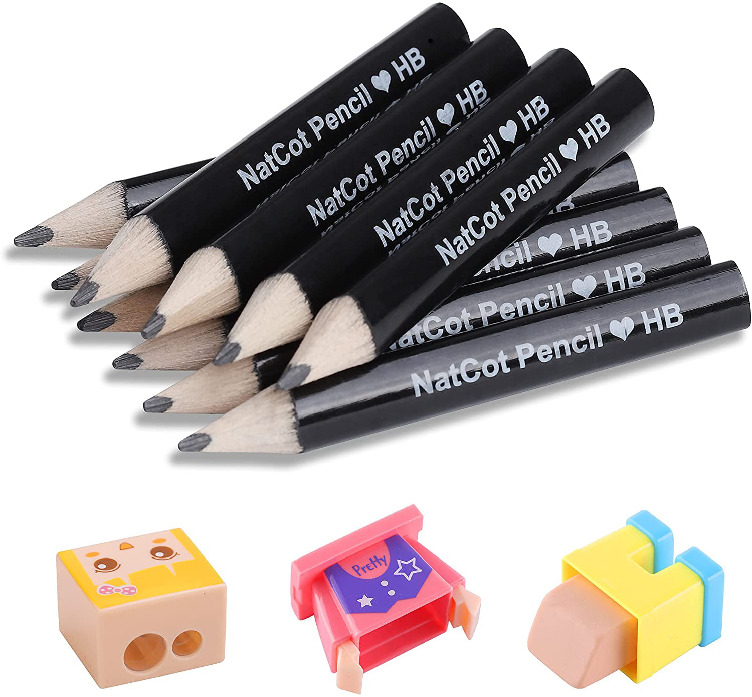 NatCot Triangular Fat Pencil For 2-8 Years Old Kids Use.10 Pencil With Pencil Sharpener And Eraser Color