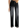 thumbnail image 1 of Bowake Pantalon en Denim Déchiré pour Femmes Rétro Taille Haute Jambe Grand Droite Décontracté Usé, 1 of 5