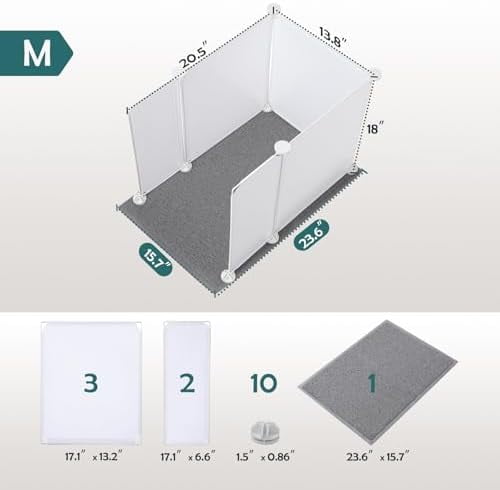 Cat Litter Box Enclosure Splash Guard Small 20.5L × 14W x 18H inch, Light Weight Plastic Sheets with Cat Litter Mat Easy Clean (White)