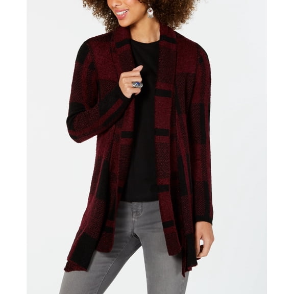 Style & Co Women's Plaid Jacquard Cardigan Sweater Red Size Large