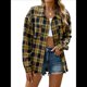 thumbnail image 2 of Camisas de Franela con Botones para Mujer, Camisas A Cuadros de Larga, Blusa Informal de Negocios. Amarillo L, 2 of 10