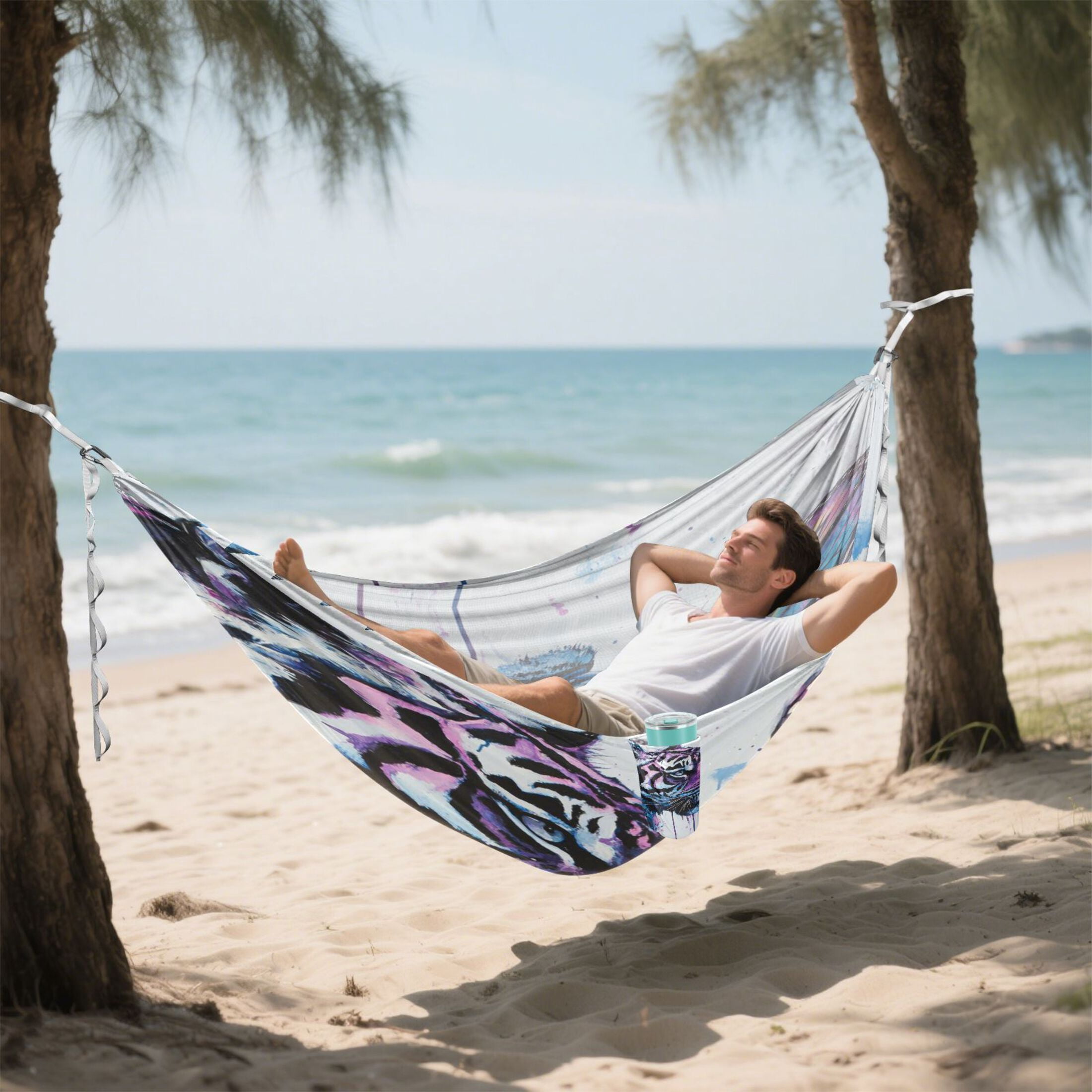 Hammock Camping Hammock Nylon Portable Hammock Travel Camping Hammock Tiger and Colorful Butterflies