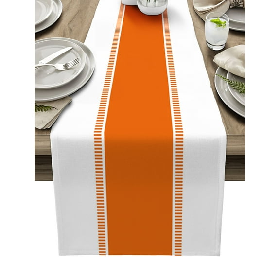 Hokiten Table Runners 48 Inches Long Dress Scarves, Orange Solid Color Texture Farmhouse Kitchen/Dining Table Runner, Short Coffee Tablerunners, Simple Orange Stripes 13x48 Inch