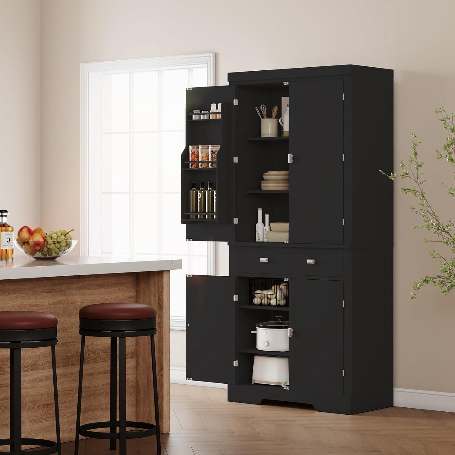 Yeshouse 71.7 Inch Kitchen Pantry Cabinet,Freestanding High Cupboard Bathroom Storage Cabinet with 2 Drawer & Cabinets, 3 Adjustable Shelves, 6 Door Shelves,for Living Room, Kitchen