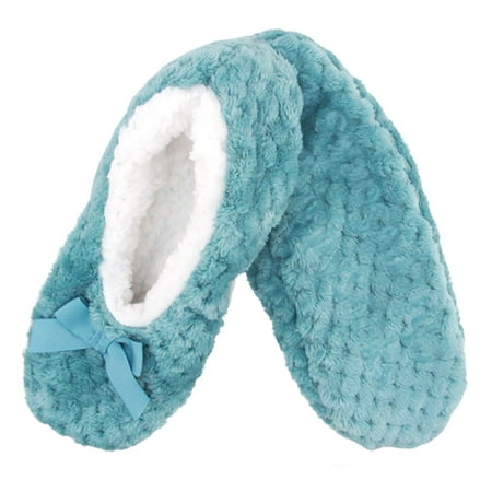 Adult Super Soft Warm Cozy Fuzzy Soft Touch Slippers Non-Slip Lined Socks, Greenish Blue, Medium 1 (Best Non Slip Slippers)