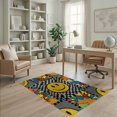 thumbnail image 2 of ODIKA 4'x6' Washable Area Rug Graphic Beast Yellow Face Grid Shaped Weird Vintage for Home Office, Under Desk, Non-Slip Chair-Friendly, Flatwoven, 2 of 7