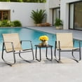 thumbnail image 3 of Simenmax 3-Piece Outdoor Rocking Set, Outdoor Furniture Set with Textilene Chairs & Glass-Top Table, Conversation Set of 3 for Porch, Lawn, Garden, Yard, Balcony, Poolside, Brown, 3 of 9