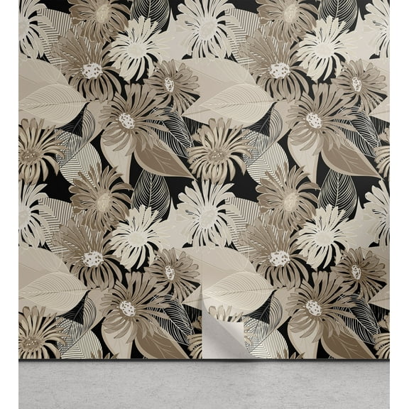 Ambesonne Floral Peel & Stick Wallpaper for Home, Vintage Plant Soft Color, 13"x100", Tan Black