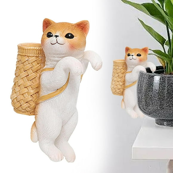 Planter Pot Hanger, Orange Cute Cat Outdoor Statues with Basket for Flower Pot Decor, Fish Tank Decor,Desk Decor, Computer Decor,Planter Pot Hanger,Office Decor,TV Decor