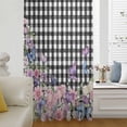 thumbnail image 5 of Spring Floral Sheer Curtains 63 Inches Long, Black White Checkered Farmhouse Butterfly Light Filering Curtains, Breathable Simi Curtain Privacy Drapes for Living Room Bedroom Window Treatment, 5 of 9