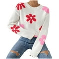 thumbnail image 2 of BUIgtTklOP Women's Floral Pattern Long Sleeve Drop Shoulder Sweaters Ribbed Knit Pullover Tops, 2 of 6