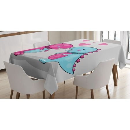 

Dinosaur Tablecloth Two Dinosaurs with Spiked Neck Collars In Love Hearts Valentines Rectangular Table Cover for Dining Room Kitchen 60 X 84 Inches Pale Blue Pink Pale Grey by Ambesonne