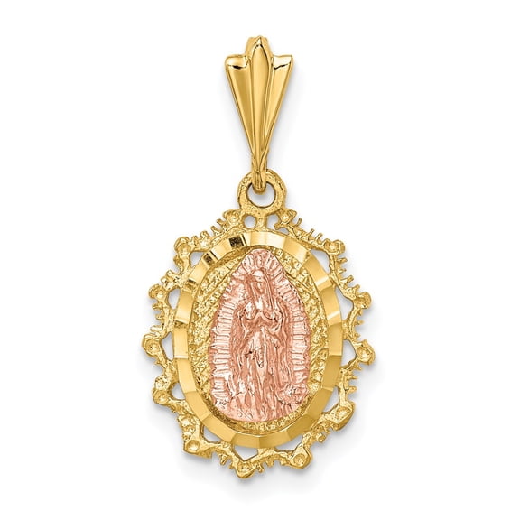 14K Two-tone Polished Our Lady of Guadalupe Oval Pendant