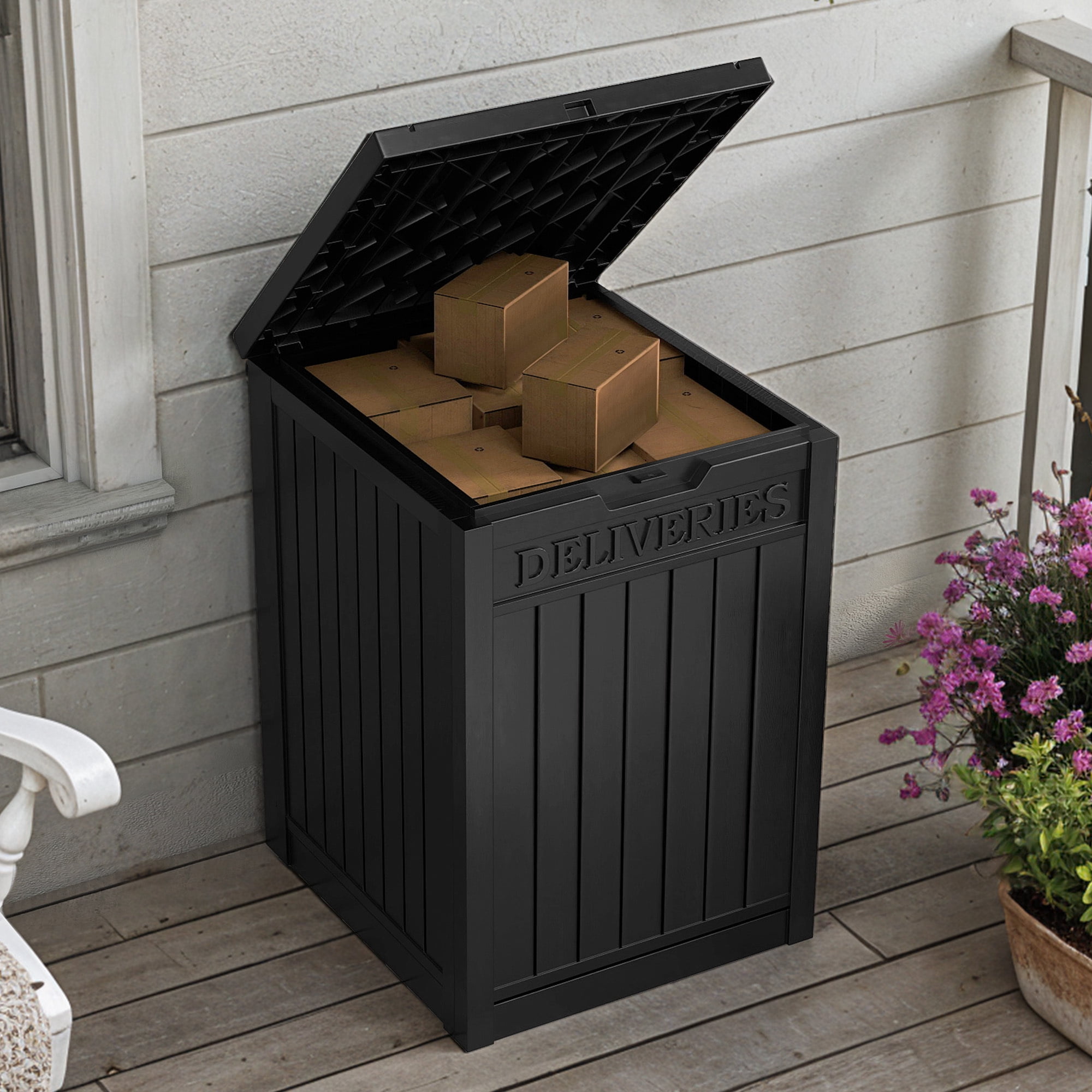 Uforic 51 Gallon Large Outdoor Resin Package Delivery Box, Waterproof Lockable Deck Storage Box for Porch & Curbside, Black