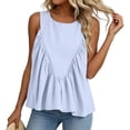 thumbnail image 7 of Sewkxo Shirred Swing Tank Tops for Women Fashion Flowy Sleeveless Shirts Casual Crew Neck Blouse Loose Fit Ruffled Tops,Light Blue XL, 7 of 7