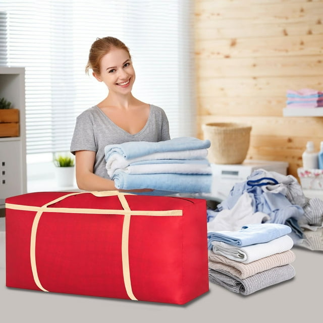 Clothing Storage Bags With Handle And Zipper Travel Moving Bags For Small Clothes Throw Pillows Quilts Oxfords Fabric
