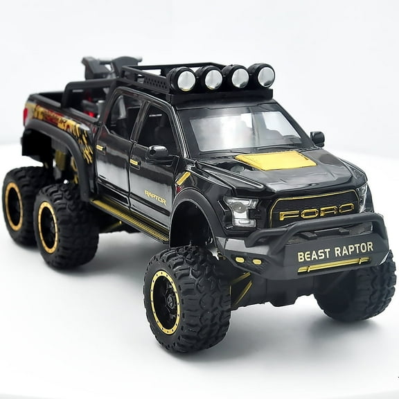 1：24Big Pick Up Model Toy Car For Ford F150 Raptor Sound Light Sliding Car With Motorcycle For Kids Toys Gifts Free Shipping