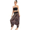 thumbnail image 1 of Combinaison Pantalon Bohème Harem pour Femmes 2 en 1 en Rayonne à Taille Smockée, 1 of 6