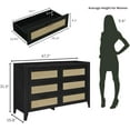 thumbnail image 3 of Fake Rattan 6 Drawer Dresser for Bedroom, 47.3″ W Modern Wide Chest of Drawers, Wood Storage Organizer for Clothes, Entryway, Hallway, Nursery or Living Room, Black, 3 of 7
