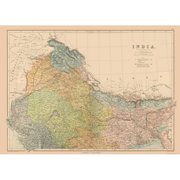 Historic Map - Northwest India - Black 1867 - 32.04 x 23 - Vintage Wall Art