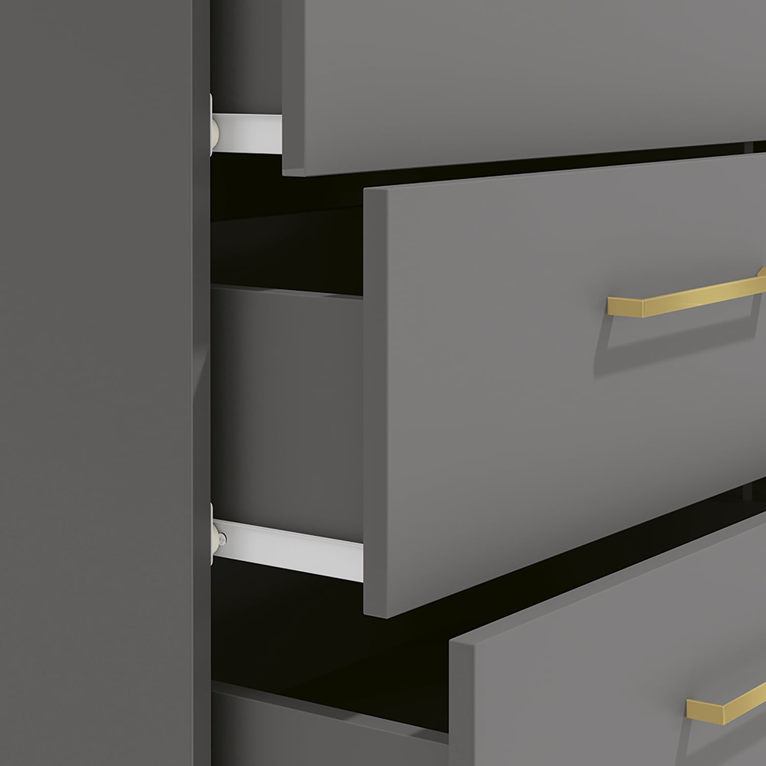 Kappesberg Jolyne 6-Drawer Horizontal Dresser with Gold Handles - Gray – Modern Bedroom Storage for Adults and Teens