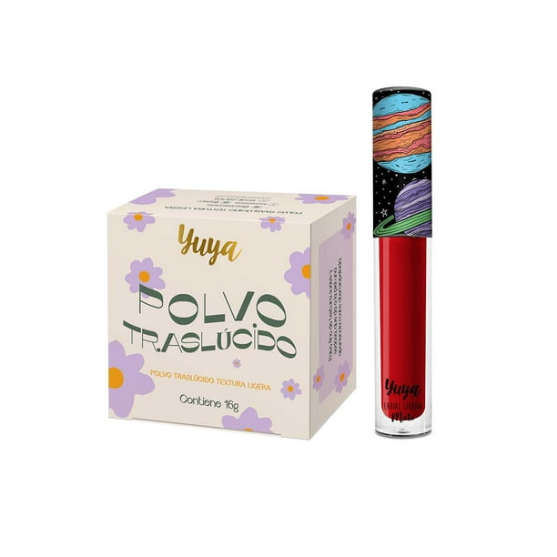 Polvo Traslúcido Yuya con Ingredientes Naturales 16g y Labial Liquido Mate 'Mi Amor' 3g