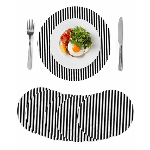 Black White Stripe Round 13 Inch Placemats Set of 8, Modern Minimalist Geometric Striped HeatResistant Non Slip Place Mats for Dining Table, Wipeable Braided Kitchen Table Mats for Housewarming