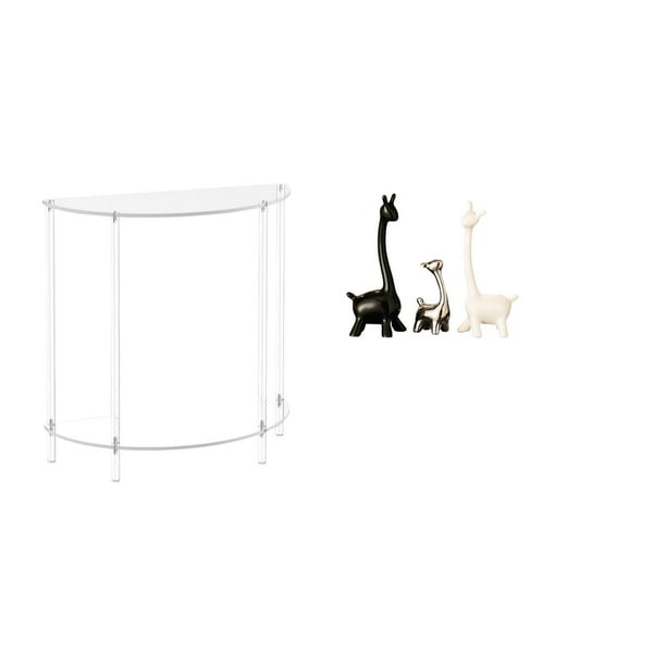 Mesita de noche de acrílico,Mesa auxiliar de acrílico transparente Mesa auxiliar transparente en capas,Mesa pequeña de acrílico,mesita de noche pequeña,compacta,Estatua de alce y