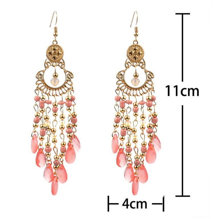 Jiaroswwei 1 Pair Drop Earrings High-end Hollow Out Beads Bohemia Style  Tassel Women Hook Earrings Dating Jewelry