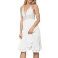 thumbnail image 4 of Women's Summer Floral Crochet Lace Adjustable Straps Smocked Ruffle Hem Midi Beach Dress, 4 of 6