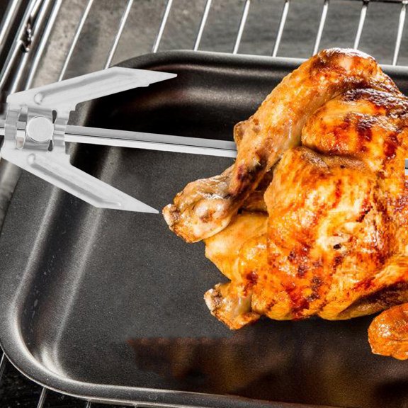 KALLORY Grill Rotisserie Fork 1Pcs 2.5x2.0x0.5in Home Use Silver