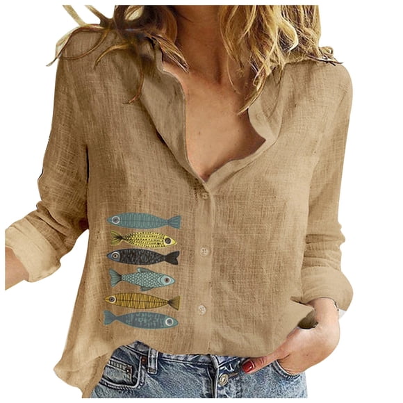 Wyzesi T-Shirt Personnalisé Concevez Votre Propre Logo T-Shirt pour Femme Ample à Boutons Uni à Col à Revers Manches Longues T-Shirt Blouse Hauts T-Shirt Oversize Femme T-Shirt Rayé Manches Longues