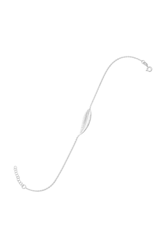.925 Sterling Silver 9" + 1" Sideways Feather Women's Anklet