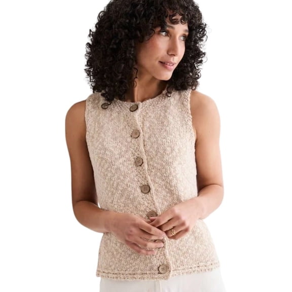 Ainé Cotton/Linen Sleeveless Cardigan- Warm Oat