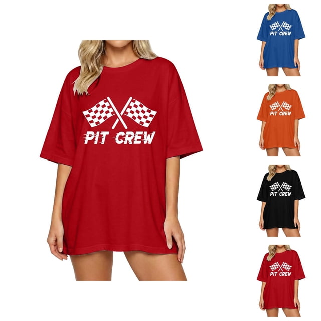 T-shirts pour Femmes Pit Crew 2026 Été à la Mode Manches Courtes Col Rond T-Shirts Graphiques Voiture de Course