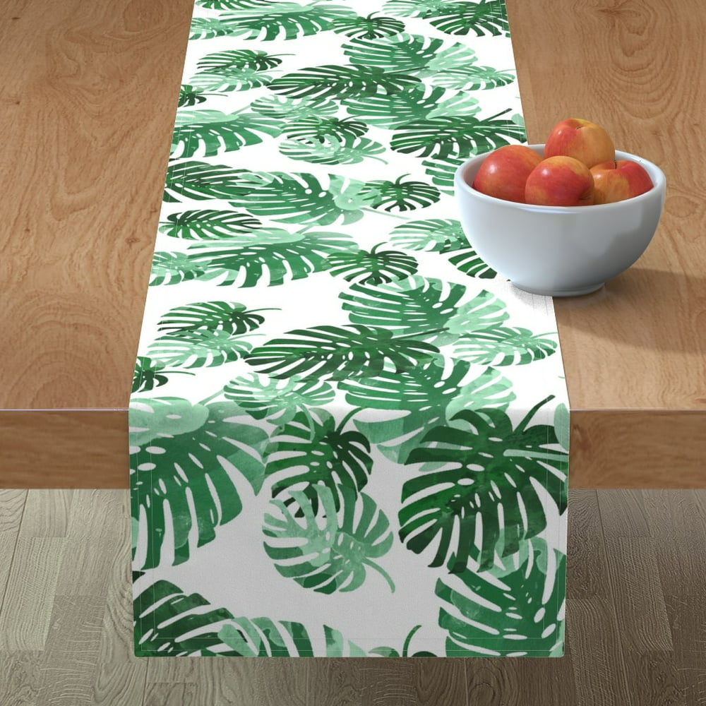 Table Runner Green Palm Tree Tropical Botanical Decor Leaf Beach Cotton