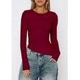 thumbnail image 3 of PRETTYGARDEN Womens Fall Long Sleeve Shirts Trendy Crew Neck Fitted Asymmetrical Going Out Tops Ruched Side Tee Blouse, 3 of 9
