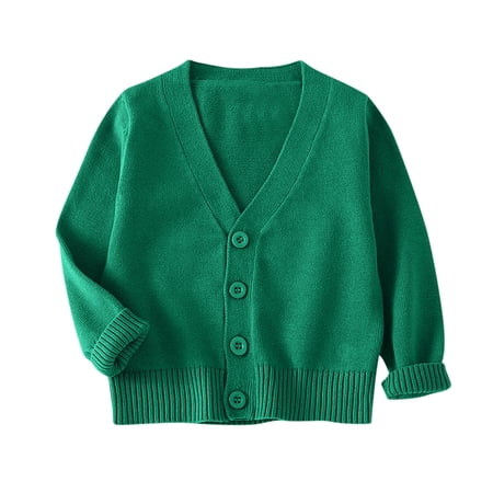 CYRBOKO Toddler Girls Cardigan Sweaters Long Sleeve Cotton Knit Soft Comfy Fall Tops Green Size 4-5 T