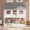 thumbnail image 2 of Euroco Twin over Twin Low Bunk Bed with Roof and Guardrail for Kids Room, White, 2 of 13