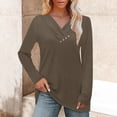 thumbnail image 2 of ManxiVoo Women's V Neck Casual Button Detail T Shirt Top Long Sleeve Crew Neck Plant Printed Blouse XXL Size Coffee, 2 of 8