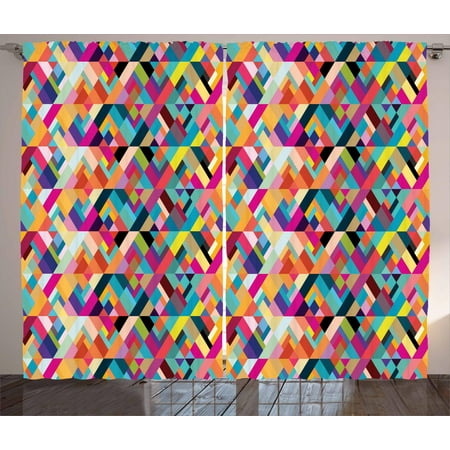 Colorful Bedroom Curtains Abstract Curtains 2 Panels Set, Bauhaus Style Pattern of Geometric Shapes as Colorful Diagonal Tiles Modern Print, Window Drapes for Living Room Bedroom, 108W X 63L Inches, Multicolor, by Ambesonne ()