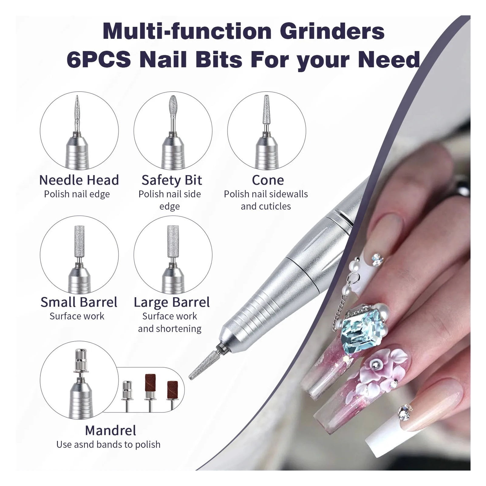 Electric Nail Drill Machine Professional Fast Removal 45000rpm Portable Nails Polisher Grinder